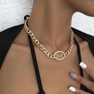 Chains SRCOI Trendy Baby Letter Oval Rhinestone Edge Hollow Tag Necklace For Women Thick Link Chain Choker Name Initial Neck Jewelry
