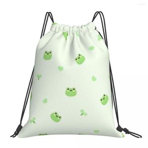 Shopping Bags Light Green Cute Frog Portable Sports Drawstring Riding Backpack Gym Clothes Storage Backpacks