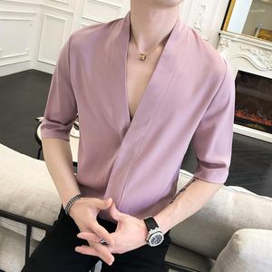 Camisas casuais masculinas 2023 Camisa de estilo chinês de estilo chinês de verão Homem de manga longa V-colar Camisa Masculina Homem Camisas para Hombre