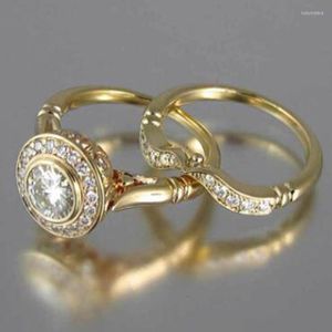 Fedi nuziali Set di anelli nuziali di colore dorato Proposta romantica Nemico Donne Trendy Round Stone Setting Lotti all'ingrossoWedding Toby22