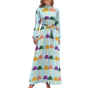 Lässige Kleider, flaches Pilzkleid, süße Pilze, sexy bedruckt, Maxi, hohe Taille, lange Ärmel, ästhetische Boho-Strandkleider, lässig