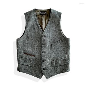 Men's Vests Men's Tweed Wool Vest Slim Fit Grey Vintage Business Casual Gilet Elegant Gentlemen