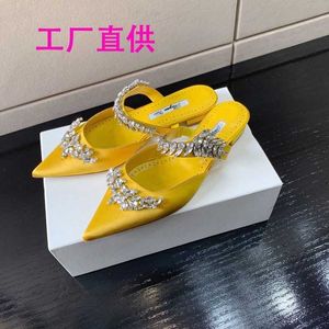 Sandals Mueller shoes with high beauty value foreign style wheat ear water drill pointed toe low heel ultra-soft silk face flat toe slippers