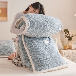 Blanket Winter Double Layers Coral Fleece Thickened Quilt Big Cozy Throw for Couch Bedspread on The Bed 230209