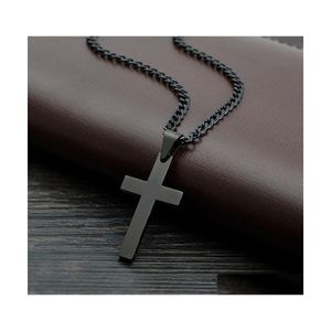 Pendant Necklaces Christian Pray Jesus Charm Cross Pendants For Men Women Gifts Fashion Stainless Steel Jewelry Black Statement Neck Dhq38