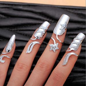 Solitaire yüzüğü 1pcs tırnak anel üst sınıf mikro cz anillos mujer Pave ayarlanabilir tırnak sonsuzluk halkaları kadınlar için gümüş renkli takılar jz66 y2302