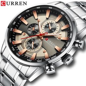 Curren Watch Męska zegarek ze zegarem ze stali nierdzewnej mody kwarcowy zegar chronografu Luminous Wskaźniki Unikalne sport WATC2923
