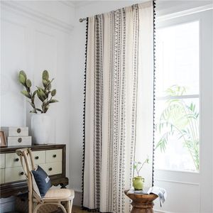 Curtain 1 Piece Cotton Linen Printing Tassel Bohemian Home Kitchen Country Style Window Living Room Bedroom Supplies