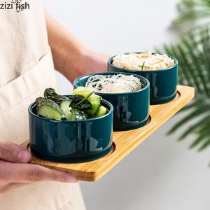 Plates Wooden Tray Ceramic Round Salad Bowl Dessert Fruit Plate Household Tableware Solid Color Snack Kitchen Utensils Porcelain