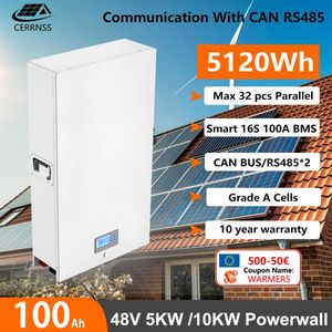 LifePo4 48V 100AH ​​PowerWall 5 кВт литиевый аккумулятор встроенный батареи CAN 485 16S 100A BMS 6000 Cycles для Solar OFF/ON GRID