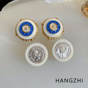 Dingle örhängen hangzhi mode rund vit dropp glasyr sol retro porträtt sliver färg mynt för kvinnor fest smycken gåvor 2023
