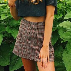 Skirts Women Checked Mini Skirt With Two Small Front Slits Cut Cara Summer Beach Vintage Chic Retro Spring Short 2023