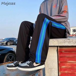 Men's Pants Men Casual Summer Side Striped Handsome Streetwear Ulzzang Students Trendy Baggy Straight Youthful Teens Male Trouser Cozy Y2302