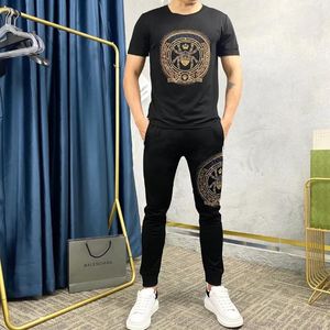 Herrspårar Summer Brand Classic High-Elastic Sports Suit Original Craft Animal Diamond T-Shirt Casual Trousers Design är lig