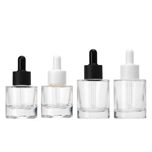 30ml Thick Bottom Clear Glass Refillable Bottle Black/White Ring Lid Rubber Top Cosmetic Packaging Travel Bottles Essencn Empty Essential Oil Dropper Vials