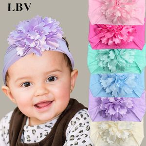 New Cute Soft Stretch Ribbon Chiffon Flower Baby Headband Newborn Knot Wide Nylon Headwraps Infant Girls Headwear Photo Props 1572