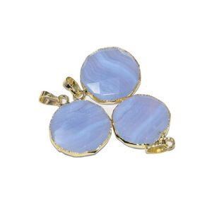 Pendant Necklaces Natural Blue Chalcedony Stone Round 2023 For Necklace Jewelry Making Chakra Agates Gold Healing Charm Small StylePendant