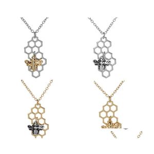 Pendant Necklaces Hive Sier Gold Bee On The Honeycomb Pendants Charm Custom Jewelery Fashion Animal Geometric Necklace Drop Delivery Dhfih