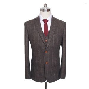 Mäns kostymer Fashion Men's Check Three-Piece Suit Formal Engagement British Dress Privat Anpassning (Coat Vest Pants)