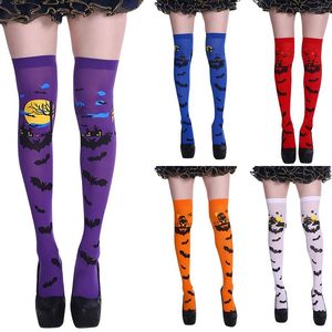 Women Socks 1PC Halloween Print Stockings Carnival Scary Castle Bat Thigh High Woman Girls Stocking Over Knee Fancy Socks#40