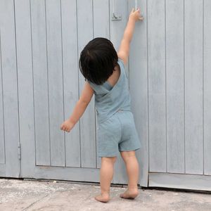 Conjuntos de roupas de algodão infantil sem mangas camisa shorts peça terno meninas roupas meninos