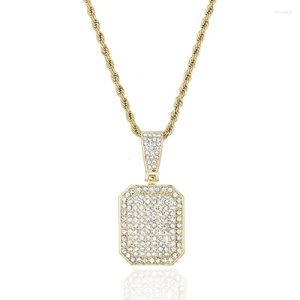 Pendant Necklaces Iced Out Square Pendants Full Paved Rhinestones Multi-color Cuban Charm Jewelry Hip-hop Silver Gold Color Rope Chains