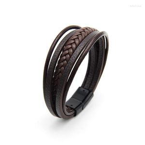 Bracelets de charme Men trançado os braçadeiras de couro heren em cor preta e marrom com pulseira elegante magnética para o homem