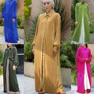Etniska kläder Mellanöstern Öppen Abaya veckade lång klänning Muslimsk kvinnor Enkelt skjorta Malaysia Casual Fall Maxi Robe Islam Vestidos