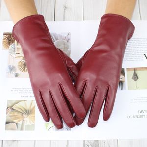 Five Fingers Gloves Sheepskin gloves women's knitted lining spring classic versatile multicolor driving gloves leather autumn 230210