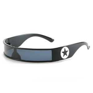 Okulary przeciwsłoneczne One Piece Y2K Okulary przeciwsłoneczne Vintage Star Pentagram Wrap Około wokół wąskiej ramy Punk Sun Sklass Fashion Futurystyczne odcienie L2403