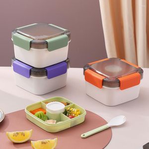 Dinnerware Sets Double-decker Microwave Heated Lunch Bento Box Plastic Storage Containers Portable Picnic Salad Bowl With Sauce Tank