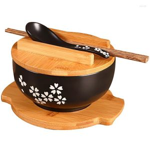 Miski japoński w stylu porcelanowym zupa miska makaronowa Płatka serwowa z łyżką drewniane pałeczki