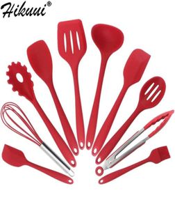 Utensili da cottura rossi 5 o 6 10 pezzi utensili da cucina in silicone heatresistant Gadget pentola per cucchiaio spatola set 2111044073150