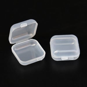 Cuadrado Vacío Mini Contenedores de almacenamiento de plástico transparente Caja con tapas Caja pequeña Joyas Tapones para los oídos Caja de almacenamiento SN4795
