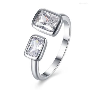 Eheringe Garilina Ring Serie Quadratische österreichische Kristalle Silber Farbe offen für Frauen Schmuck Großhändler R2224