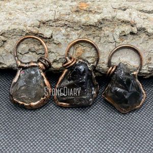 Colares pendentes de pingente Smoky quartzo eletroformado forma livre cura aros de cristal aros antigos de cobre jóias de joalheria