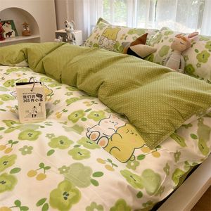 Bedding sets Ins Style Duvet Cover Flat Sheet Pillowcases Cute Cartoon Floral Bed Linen Twin Full Queen Size Kids Home Bedding Set 230211