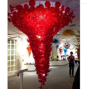 Candeliers free frete de ar livre grande lobby em expansão de vidro vermelho iluminação de luxo de luxo soprado