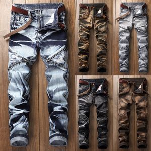 Jeans masculinos moda vintage retro rasgado zíper as calças jeans para masculino plus tamanho 30-42 calças solteiras 230211