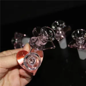 Hookah 14mm Pink Heart Shapet Glass Bowl Macho Articulação Tabaco Tigela Hand Pedga fumando para Bong Water Pipe Oil Rig Dabber Tools