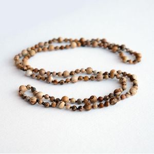 Ketten geknotete Halskette Lange Halsketten 30 Zoll 8 MM 6 MM PictureJasper Hand Yoga Mala Perlen Endlose Unendlichkeit Perlenketten