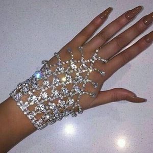 Five Fingers Gloves Luxury Wedding Glove Women Crystal Beaded Rhinestones Bridal Evening Party 230210