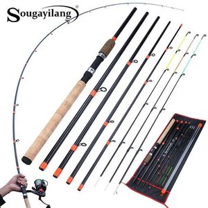 Boat Fishing Rods Sougayilang New Feeder Fishing Rod Lengthened Handle 6 Sections Fishing Rod L M H Power Carbon Fiber Travel Rod Fishing Tackle J230211