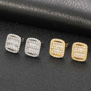 Hip-hop 928 silver needle electroplated genuine gold micro-embedded square and round zircon ear personalized versatile women's earrings batch