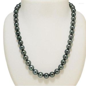 Chains Stunning 9-10mm Tahitian Round Black Green Pearl Necklace 18inch 925s