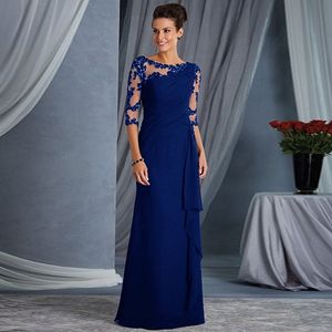 Kleid lässige Kleider schwarzer Abend Mutter der Brautkleider mit 34 Ärmeln Applikationen Chiffon Royal Blue Mutter Hochzeiten Party Gast Promkleider 856