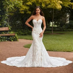 Wspaniałe koronkowe sukienki ślubne syrena ślubna suknie ślubne Sweether Dekolt Plus Size Sweet Trumpet Vestidos de novia