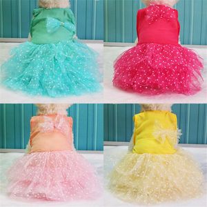 Hundebekleidung XS-XL Sommerkleid 2023 Flimsy Chiffon Haustierkleidung für kleine Hunde Chihuahua Welpen Katze Süße Welpen Dot Bowknot Rock Mädchen Mops