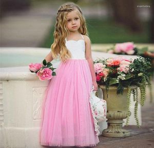 Girl Dresses Country Pink Flower Girls For Weddings Halter Backless Vestidos Kids Communion Wear Party Prom Pageant Toddler Dress