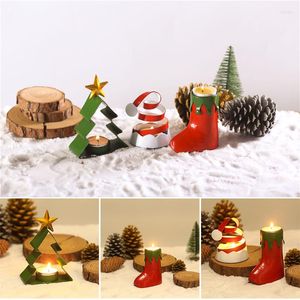 Candle Holders Cute Christmas Candlestick Painted Metal Holder Creative Xmas Ornament for Home El Bar SCVD889